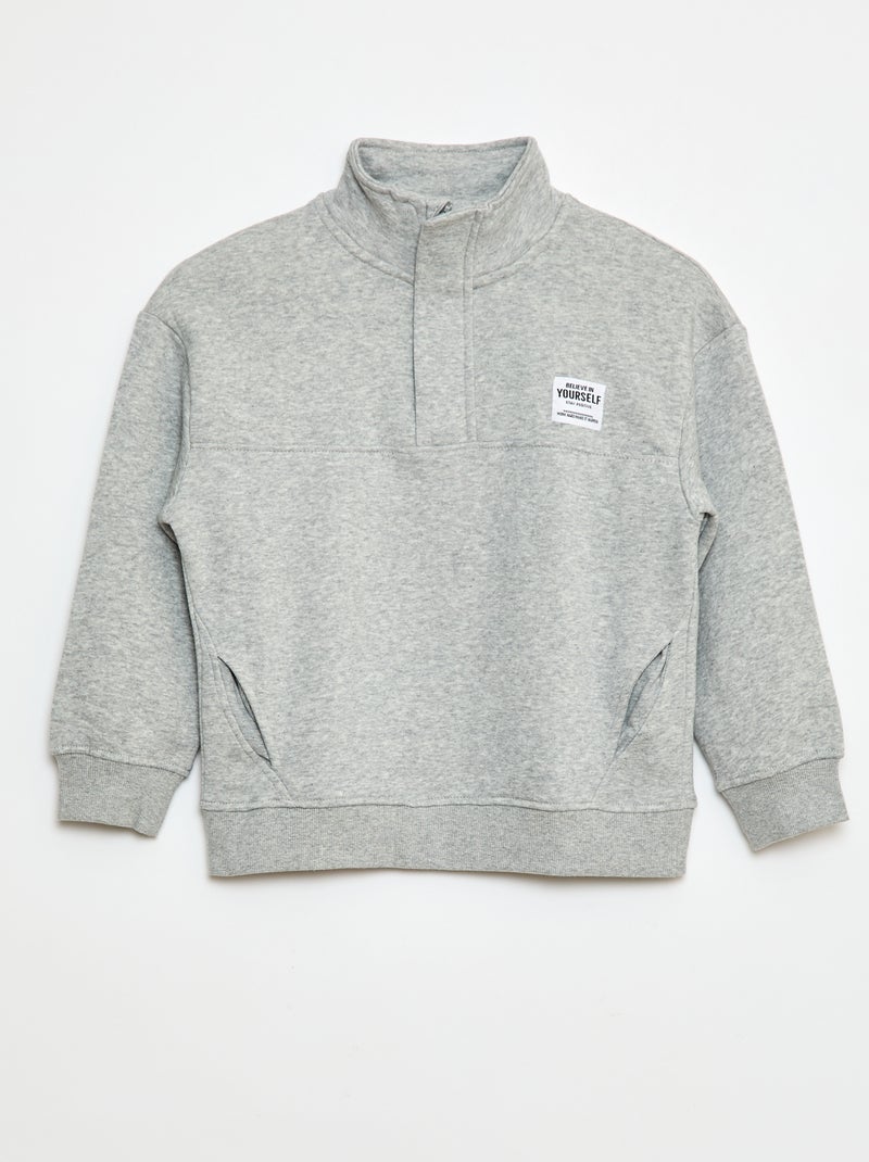 Sweater van geruwde fleece met schipperskraag Grijs - Kiabi