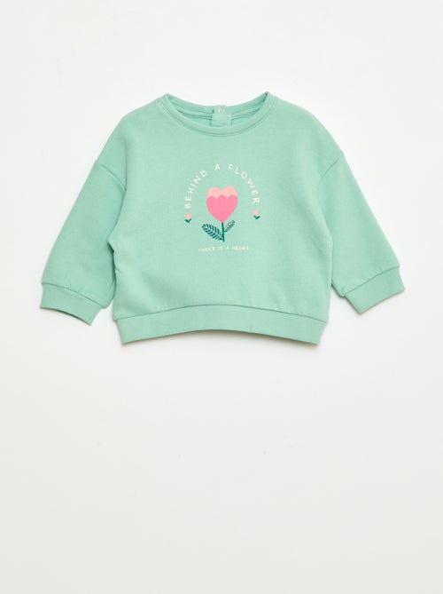 Sweater van geruwde joggingstof met ronde hals en print - Kiabi