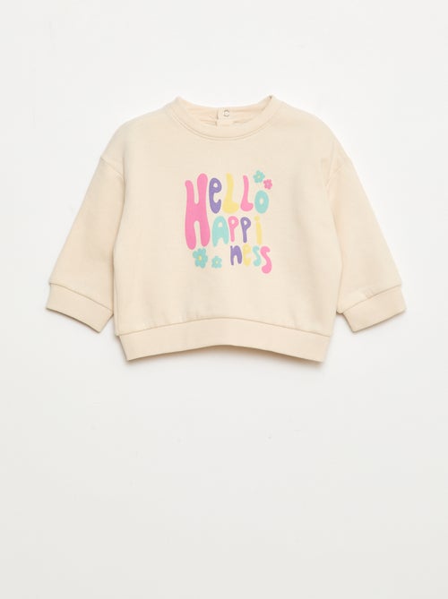 Sweater van geruwde joggingstof met ronde hals en print - Kiabi
