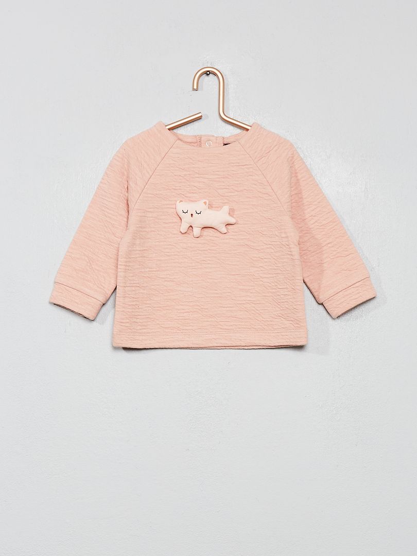 Sweater van gewafeld tricot 'kat' roze - Kiabi