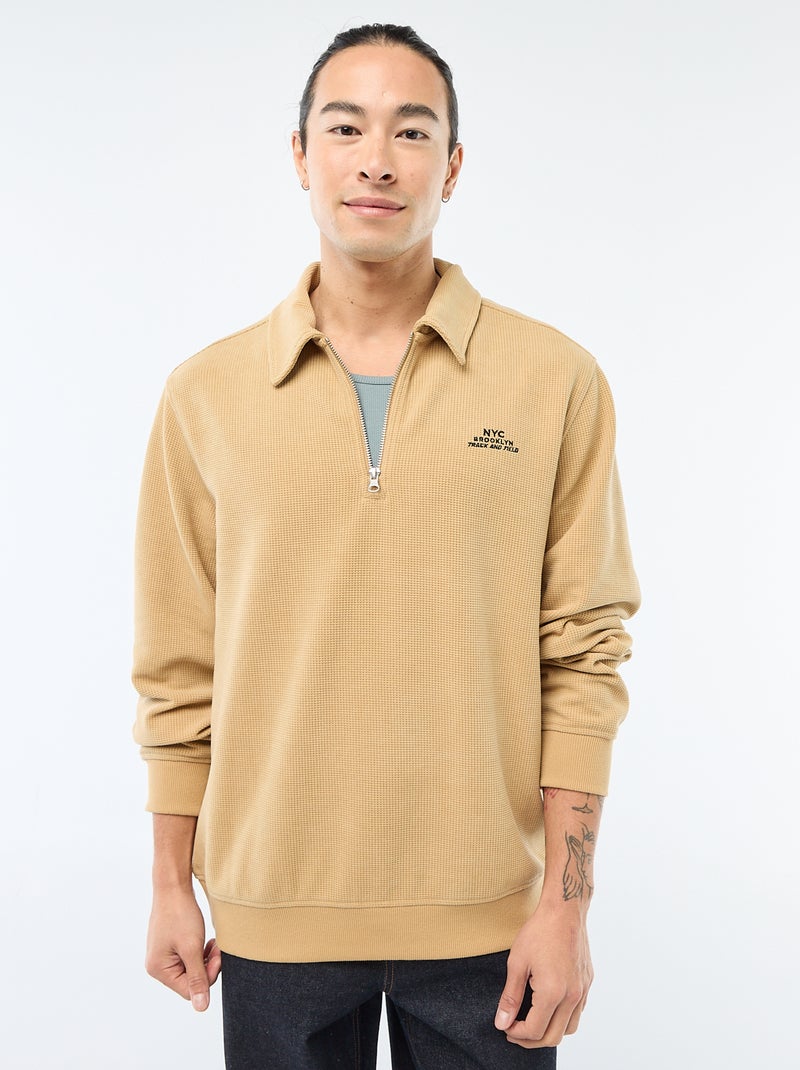Sweater van gewafelde stof Biege - Kiabi