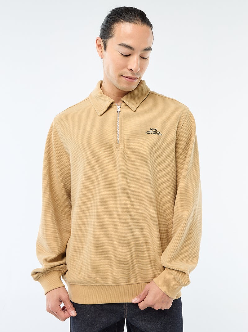Sweater van gewafelde stof Biege - Kiabi
