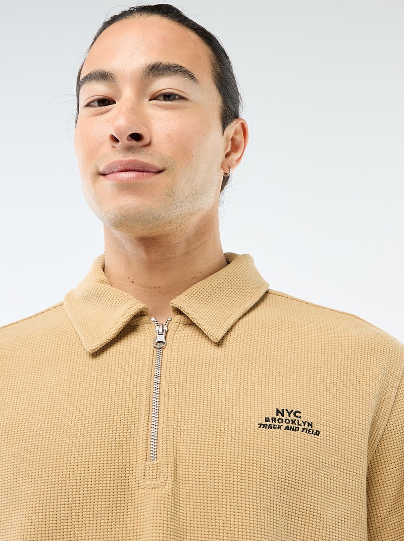 Sweater van gewafelde stof Biege - Kiabi