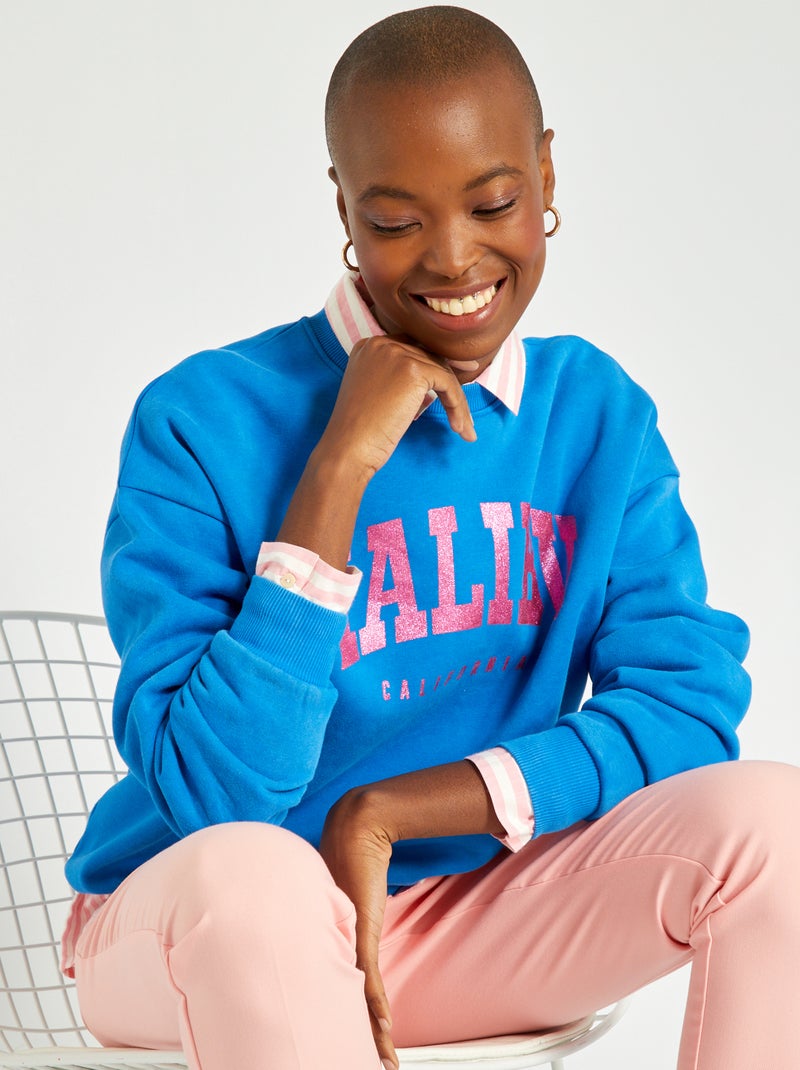 Sweater van joggingstof BLAUW - Kiabi