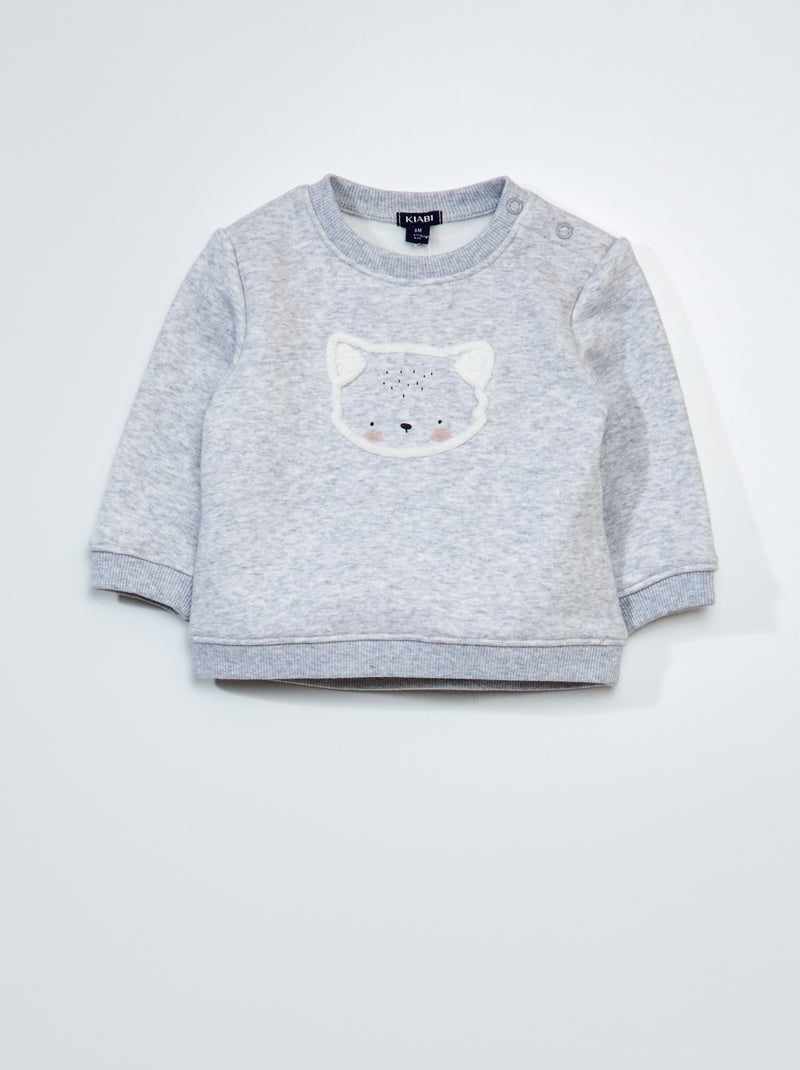 Sweater van joggingstof met applicatie - Altijd superzacht GRIJS - Kiabi