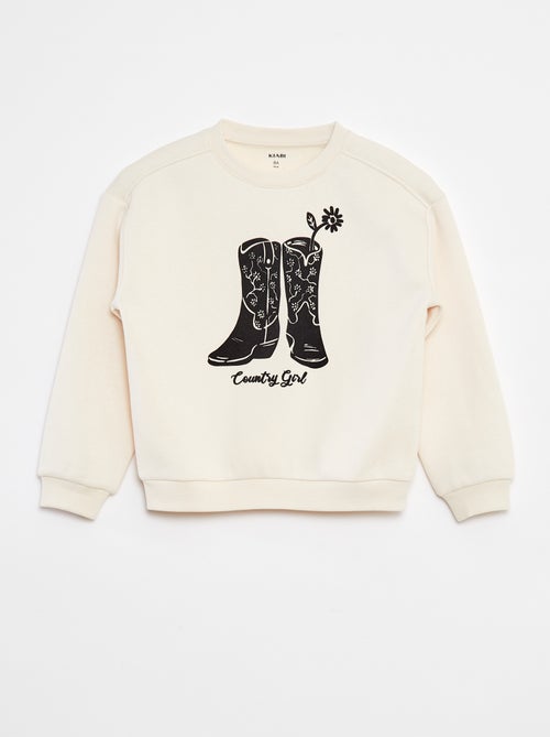 Sweater van joggingstof met borduursel en franjes op de mouwen - Kiabi