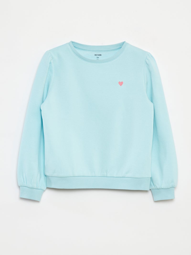 Sweater van joggingstof met borduursel en fronsjes op de schouder Blauw - Kiabi