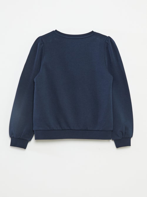 Sweater van joggingstof met borduursel en fronsjes op de schouder - Kiabi