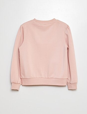 Sweater van joggingstof met borduursel en fronsjes op de schouder