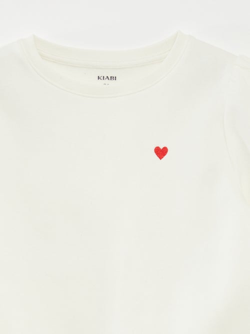 Sweater van joggingstof met borduursel en fronsjes op de schouder - Kiabi