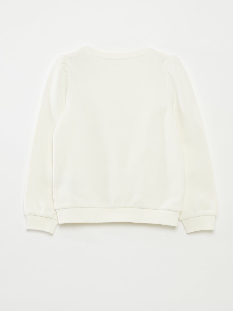 Sweater van joggingstof met borduursel en fronsjes op de schouder WIT - Kiabi