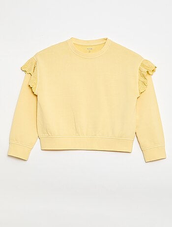 Sweater van joggingstof met broderie anglaise
