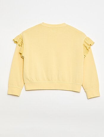 Sweater van joggingstof met broderie anglaise