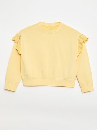 Sweater van joggingstof met broderie anglaise