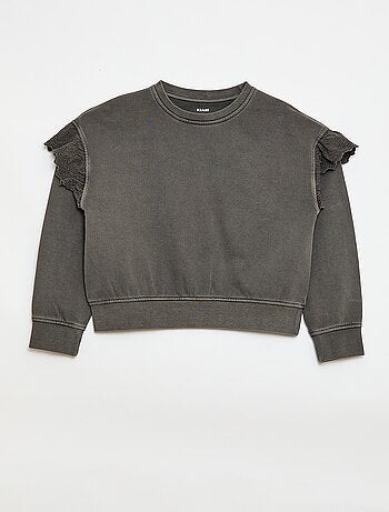 Sweater van joggingstof met broderie anglaise