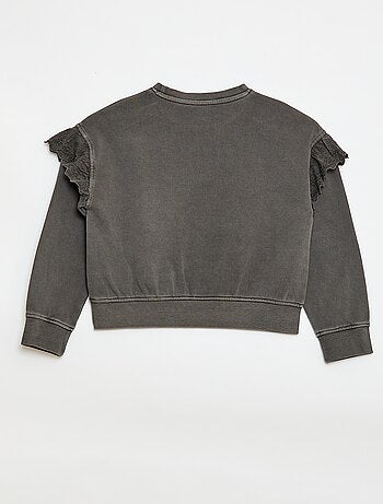 Sweater van joggingstof met broderie anglaise