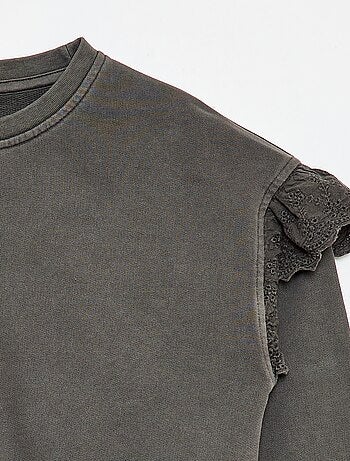 Sweater van joggingstof met broderie anglaise