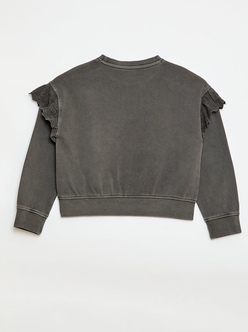 Sweater van joggingstof met broderie anglaise Grijs - Kiabi