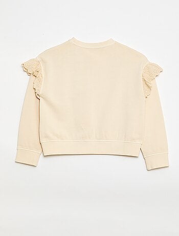 Sweater van joggingstof met broderie anglaise