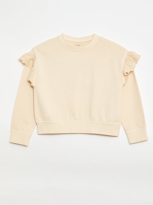 Sweater van joggingstof met broderie anglaise - Kiabi