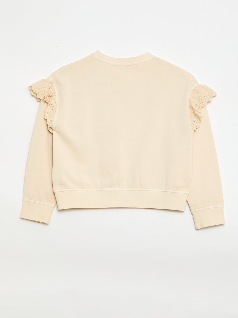 Sweater van joggingstof met broderie anglaise Wit - Kiabi