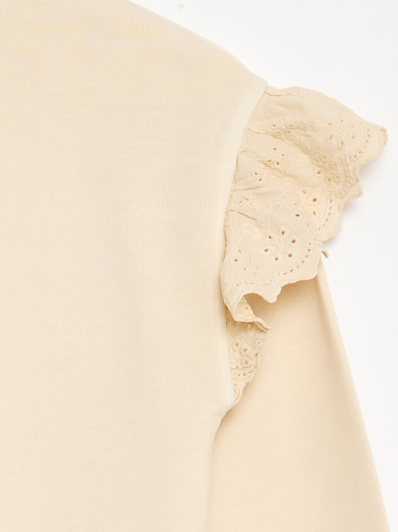 Sweater van joggingstof met broderie anglaise Wit - Kiabi