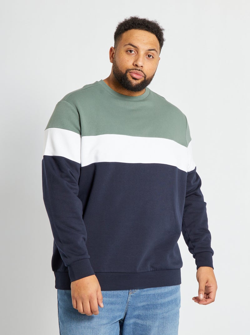 Sweater van joggingstof met colorblock-patroon BLAUW - Kiabi