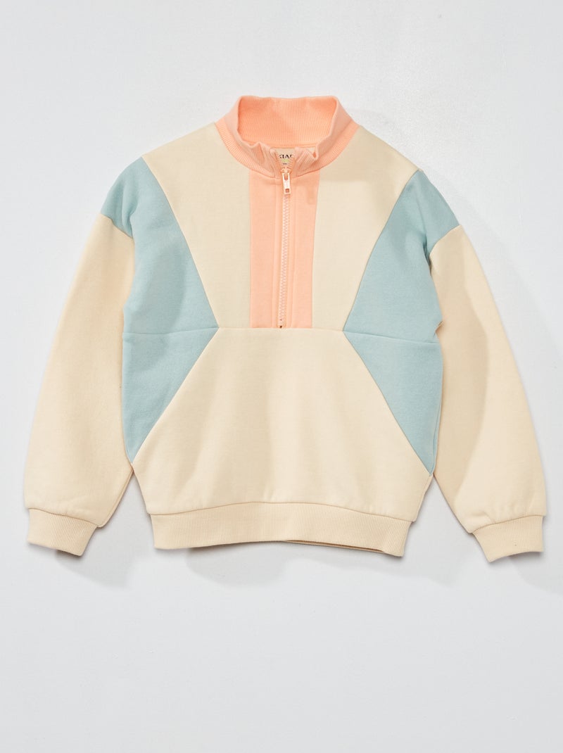 Sweater van joggingstof met colorblock-patroon ecru - Kiabi