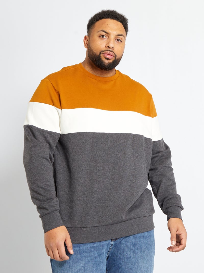 Sweater van joggingstof met colorblock-patroon GRIJS - Kiabi