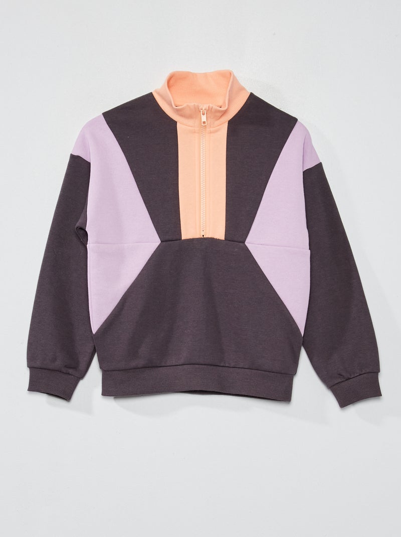 Sweater van joggingstof met colorblock-patroon grijs - Kiabi