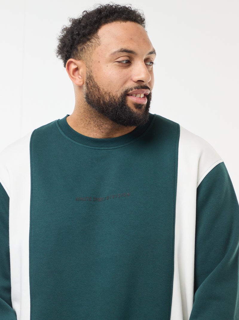 Sweater van joggingstof met colorblock-patroon Groen - Kiabi