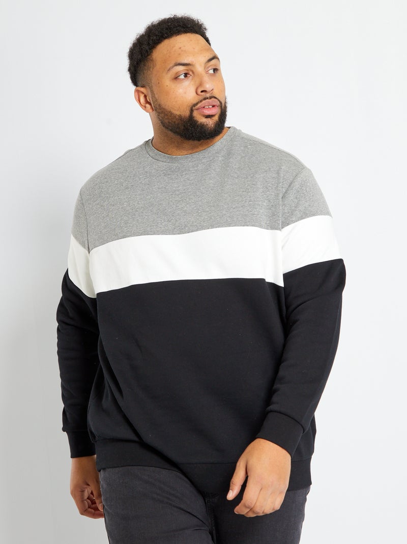 Sweater van joggingstof met colorblock-patroon zwart - Kiabi