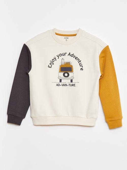 Sweater van joggingstof met contrastmouwen - Kiabi