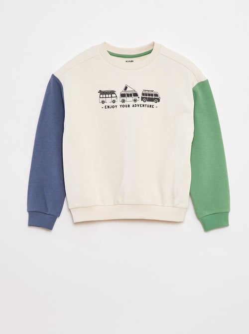 Sweater van joggingstof met contrastmouwen - Kiabi