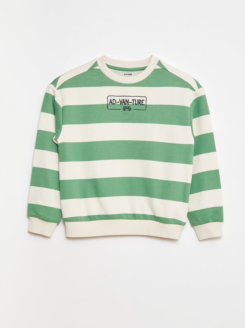 Sweater van joggingstof met contrastmouwen Groen - Kiabi