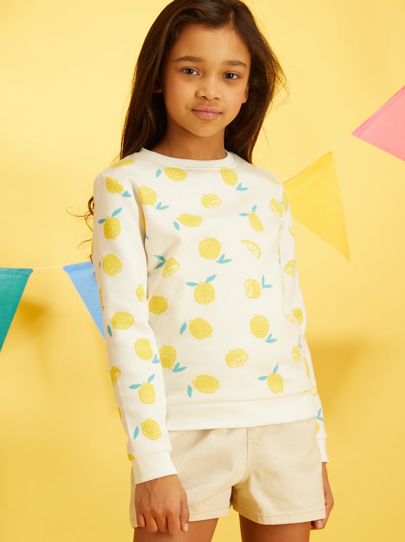 Sweater van joggingstof met fantasieprint BIEGE - Kiabi