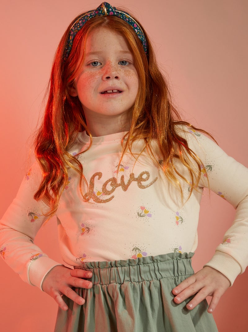 Sweater van joggingstof met fantasieprint BIEGE - Kiabi