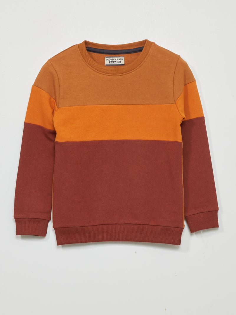 Sweater van joggingstof met kleurblokken rode baksteen - Kiabi