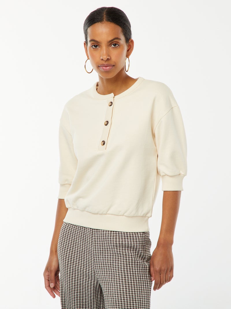 Sweater van joggingstof met korte mouwen BIEGE - Kiabi