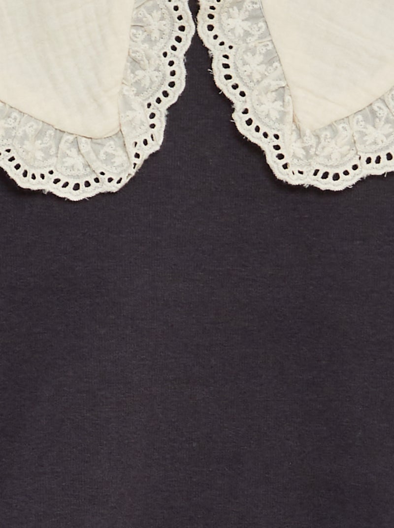 Sweater van joggingstof met kraagje van Engels kant ZWART - Kiabi