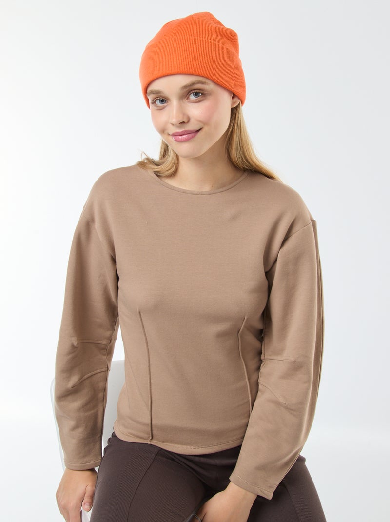 Sweater van joggingstof met lange mouw Biege - Kiabi
