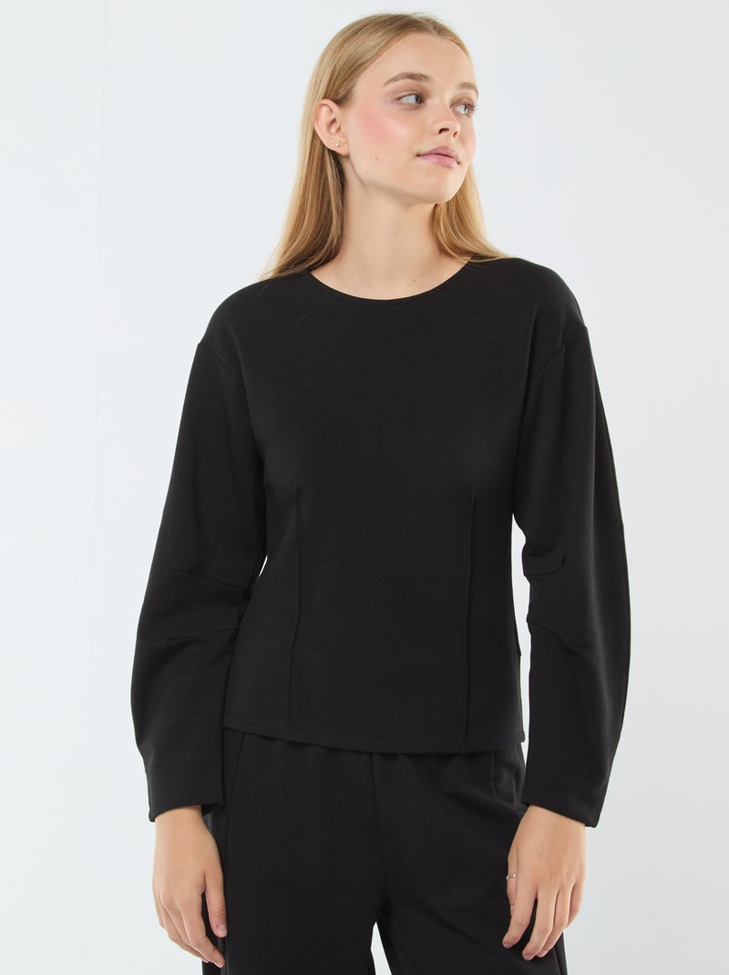 Sweater van joggingstof met lange mouw zwart - Kiabi