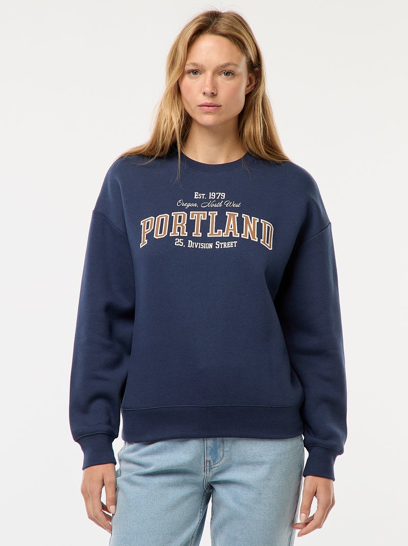 Sweater van joggingstof met opschrift Blauw - Kiabi