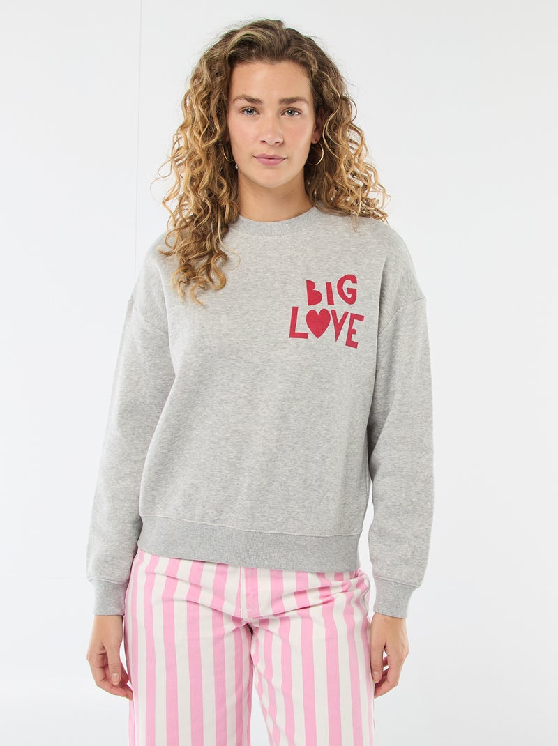 Sweater van joggingstof met opschrift Grijs - Kiabi