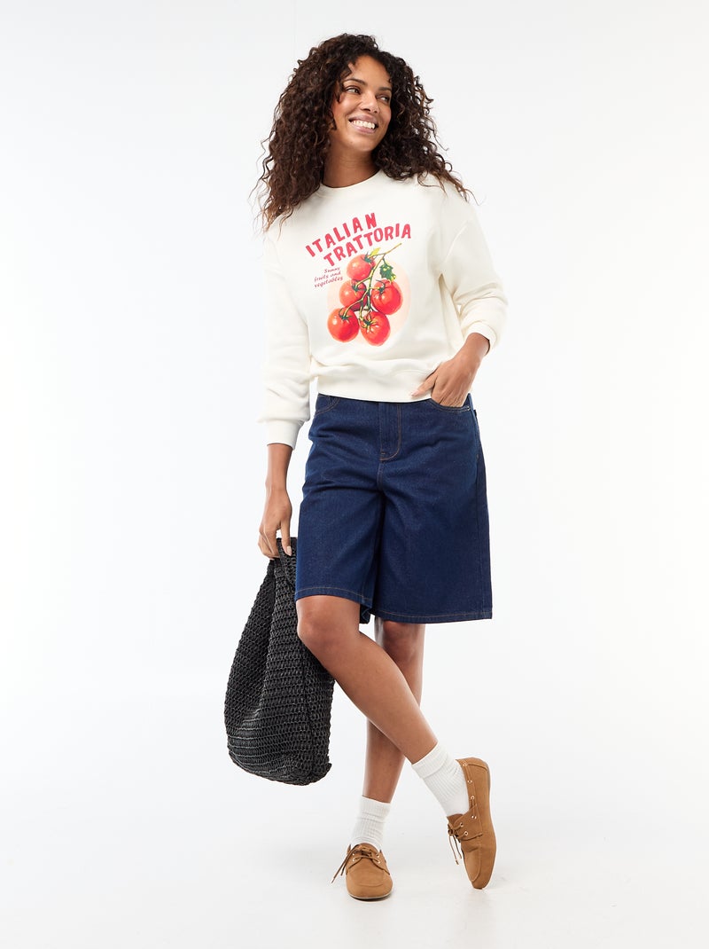 Sweater van joggingstof met opschrift Wit - Kiabi