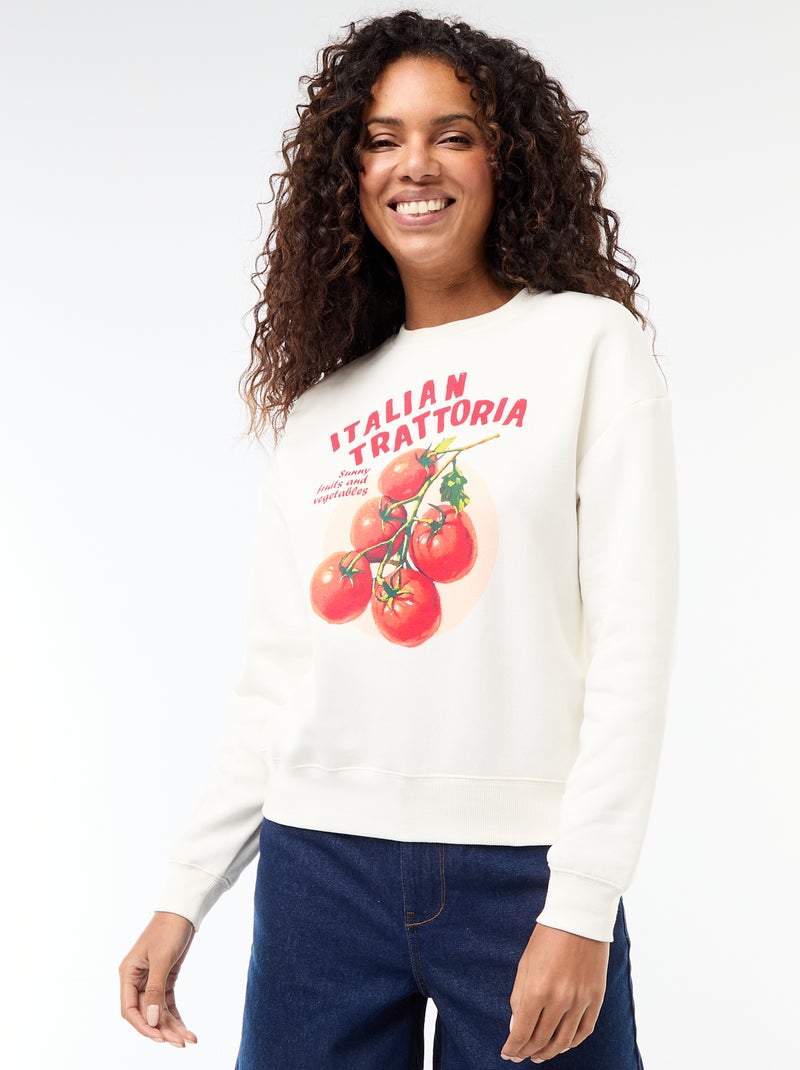 Sweater van joggingstof met opschrift Wit - Kiabi