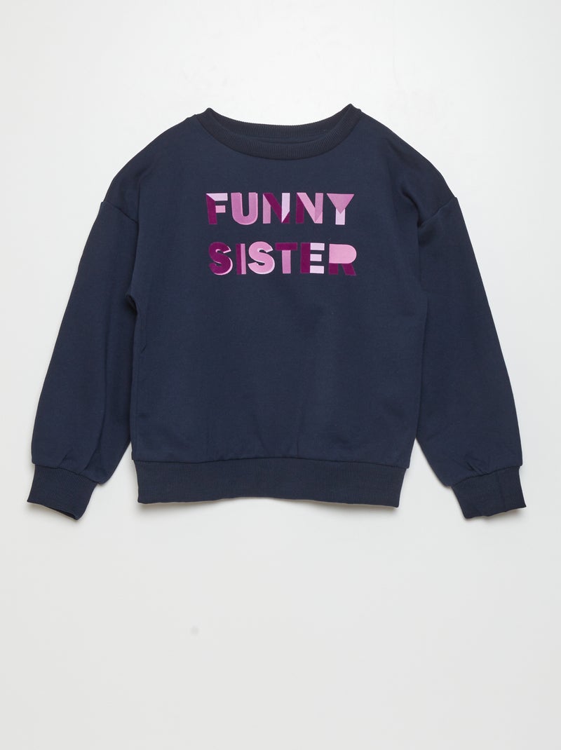 Sweater van joggingstof met plucheprint BLAUW - Kiabi