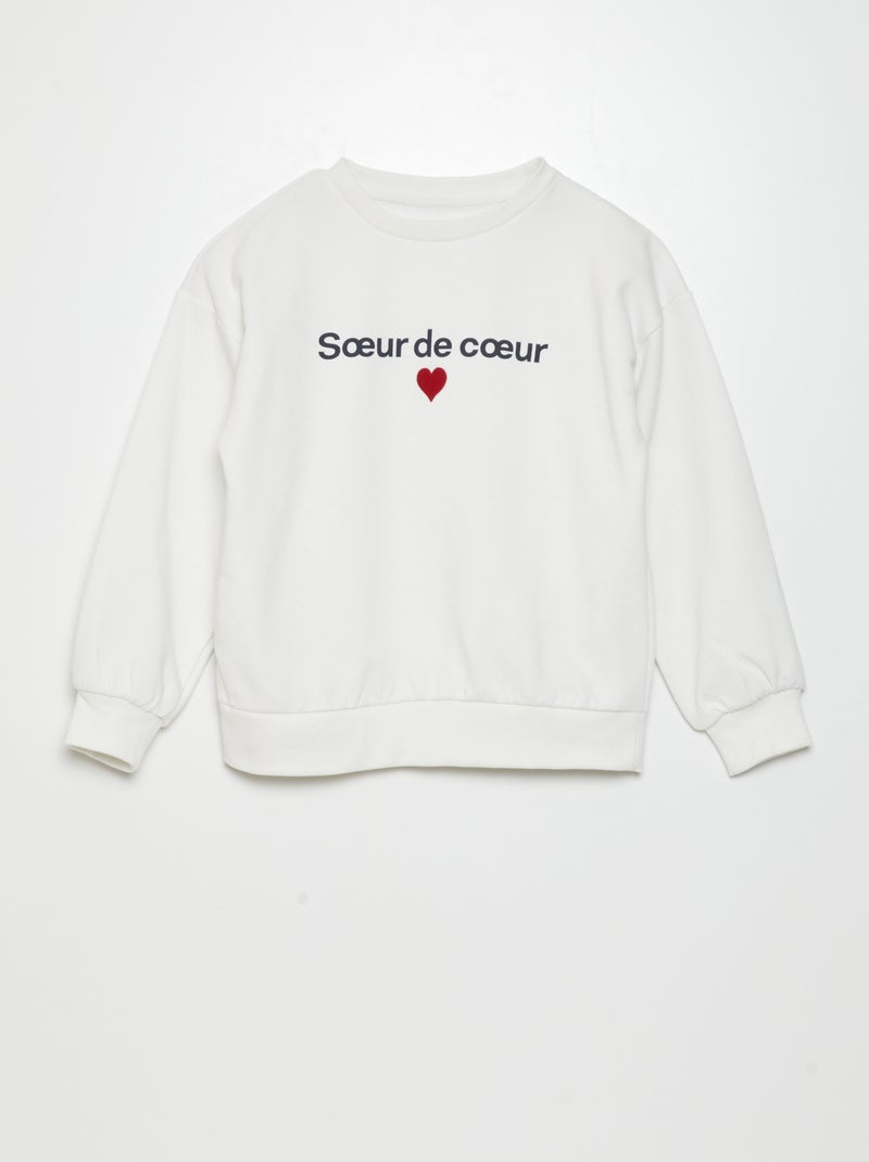 Sweater van joggingstof met plucheprint WIT - Kiabi