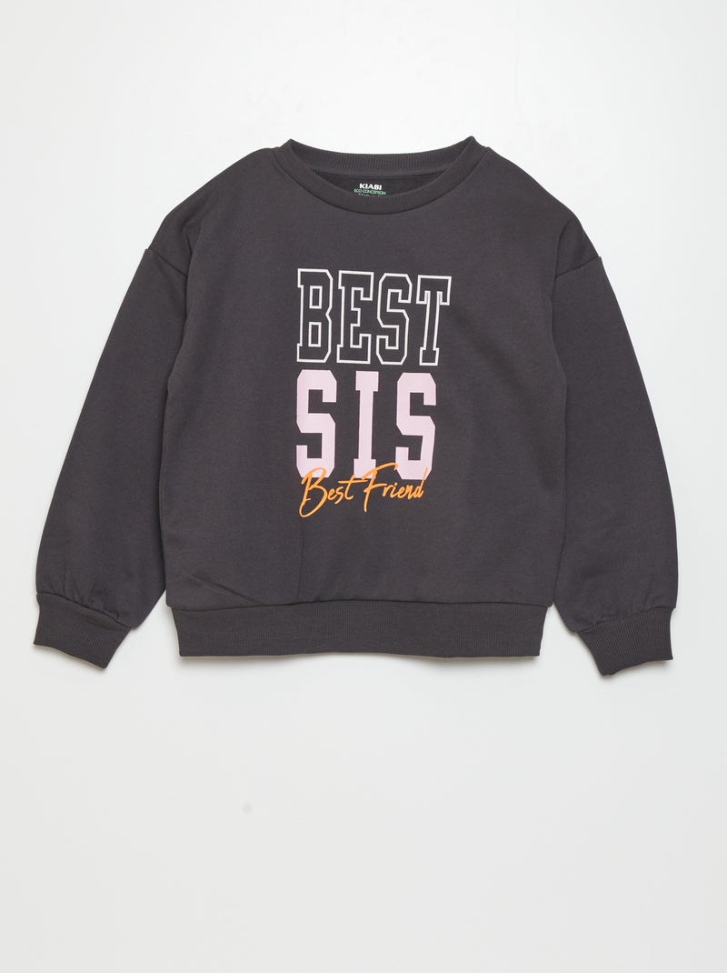 Sweater van joggingstof met plucheprint ZWART - Kiabi