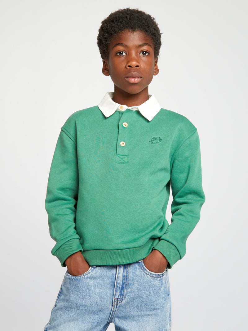 Sweater van joggingstof met polokraag GROEN - Kiabi